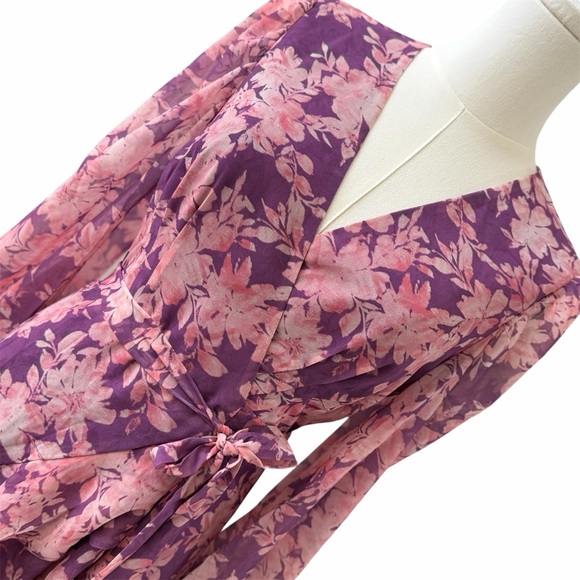 Hutch Floral Wrap Midi Dress XS Purple High Low Sadey Wedding Guest NWT - Picture 5 of 16